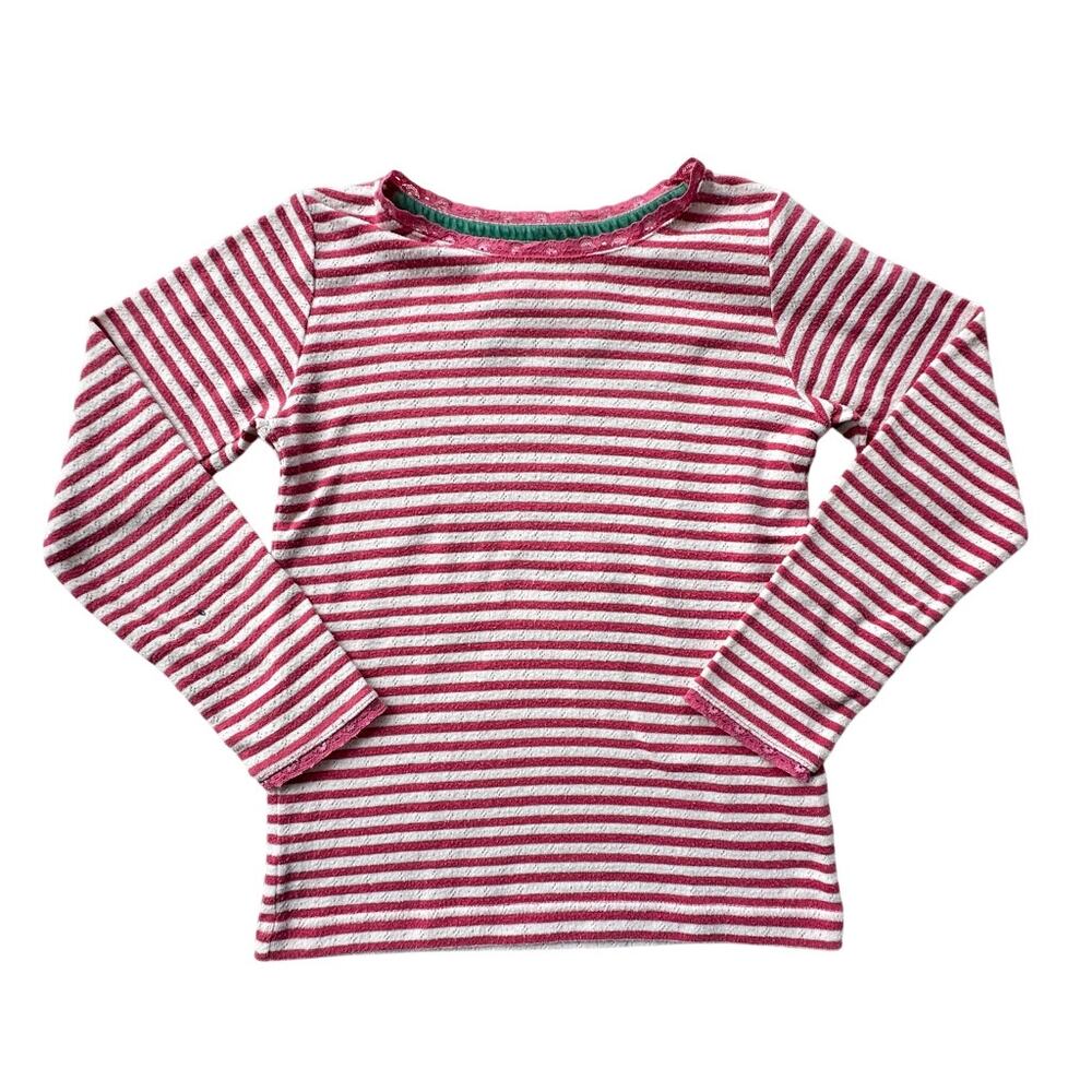 Mini Boden Pink Striped Pointelle Long Sleeve Tee PLAY 9/10